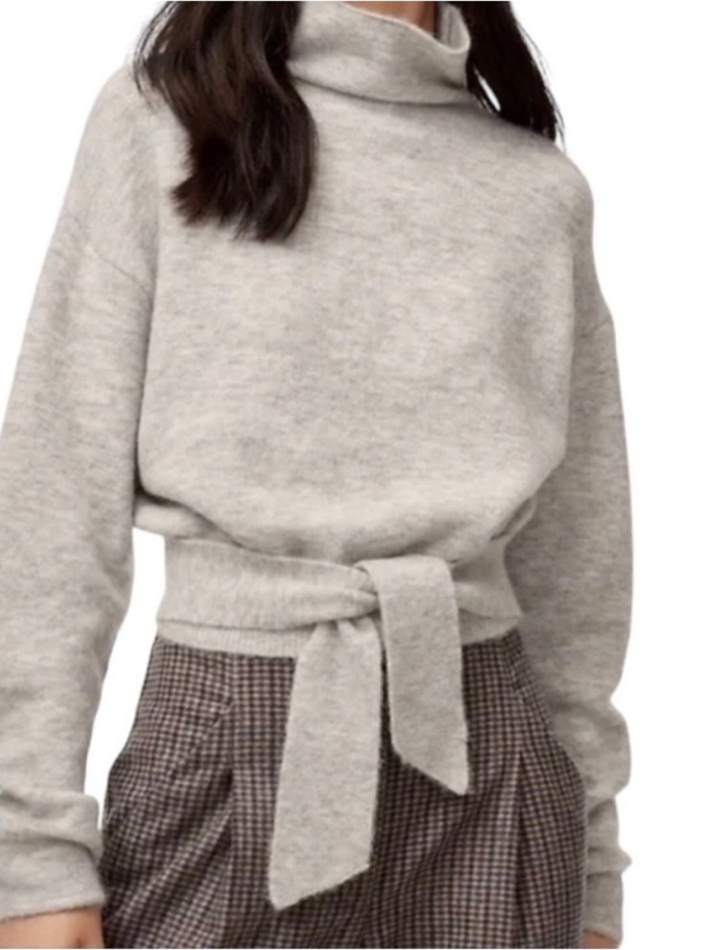 Wilfred (Aritzia) Grey Turtleneck Alpaca Wool Blend Front-Tie Sweater Size S